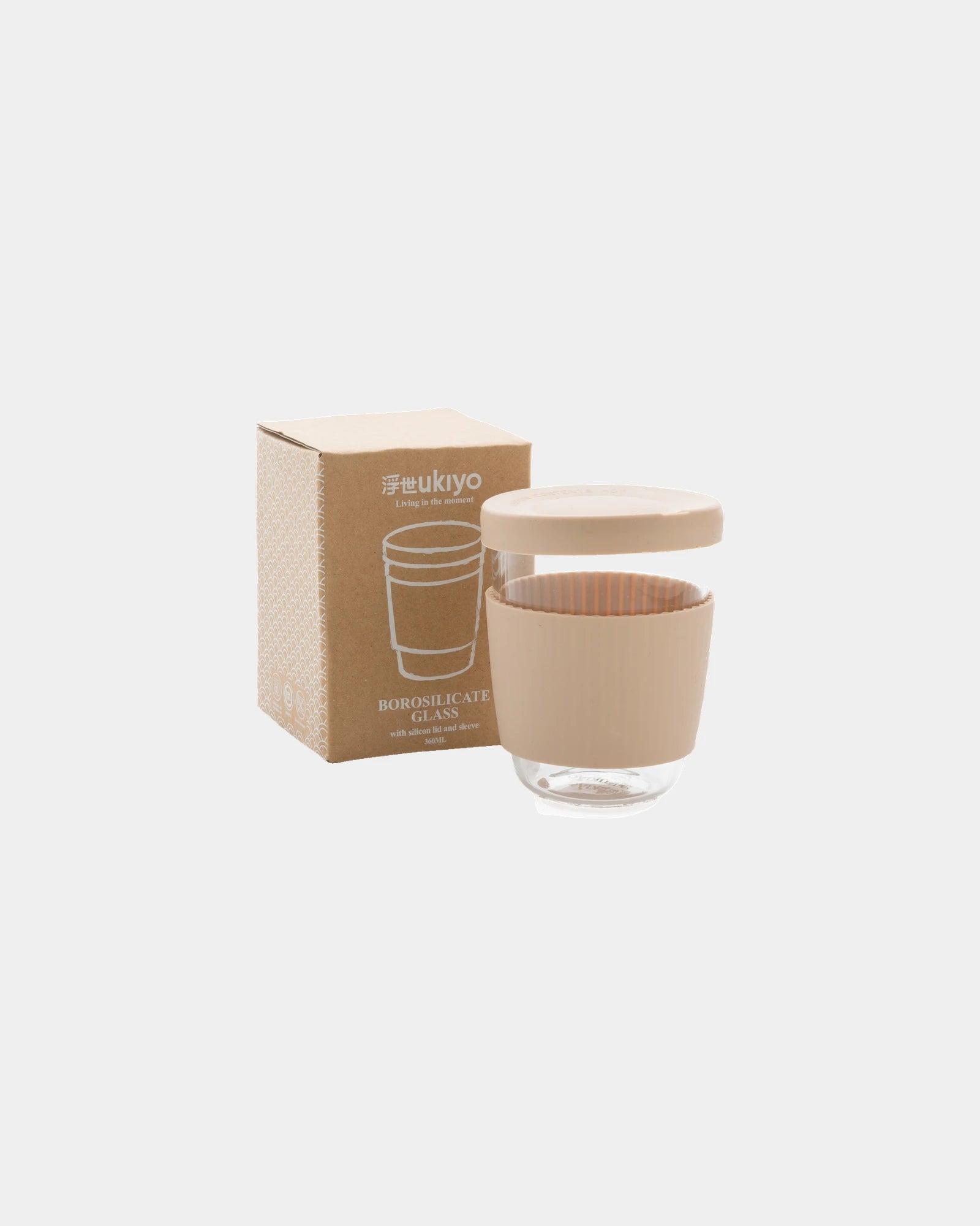 Bicchiere vetro borosilicato 360ml con coperchio da personalizzare